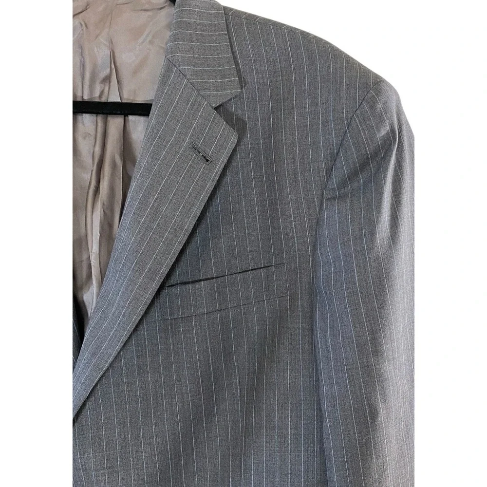 Hart Schaffner Marx Mens Grey Blue Pinstripe 2 pc Suit 44R Pleated Pants 38 x 25